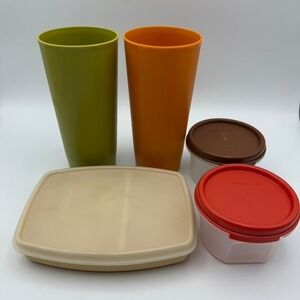 Tupperware Vintage Cups & Containers 5 Pc & 3 Lids‎ Bundle Retro Kitchen Storage